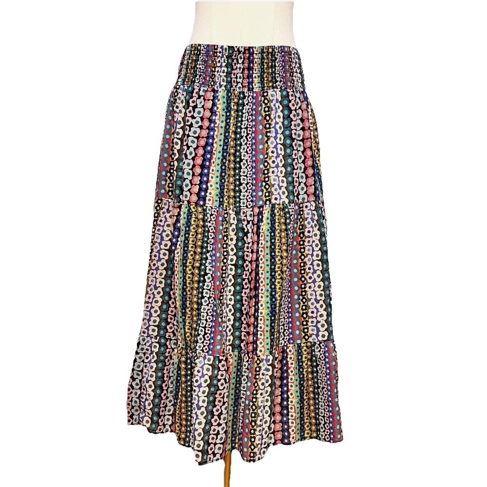 Nic + Zoe Flower Field Smocked Floral Tiered Flowy Skirt Large